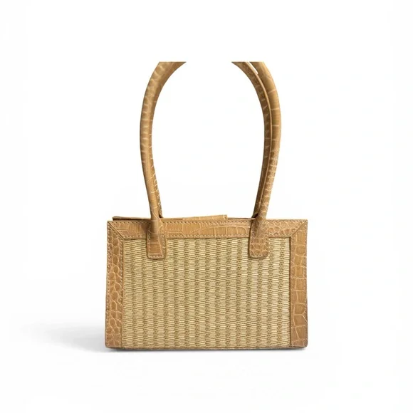 Liz Claiborne Tan Woven Straw Handbag - Picture 2 of 12